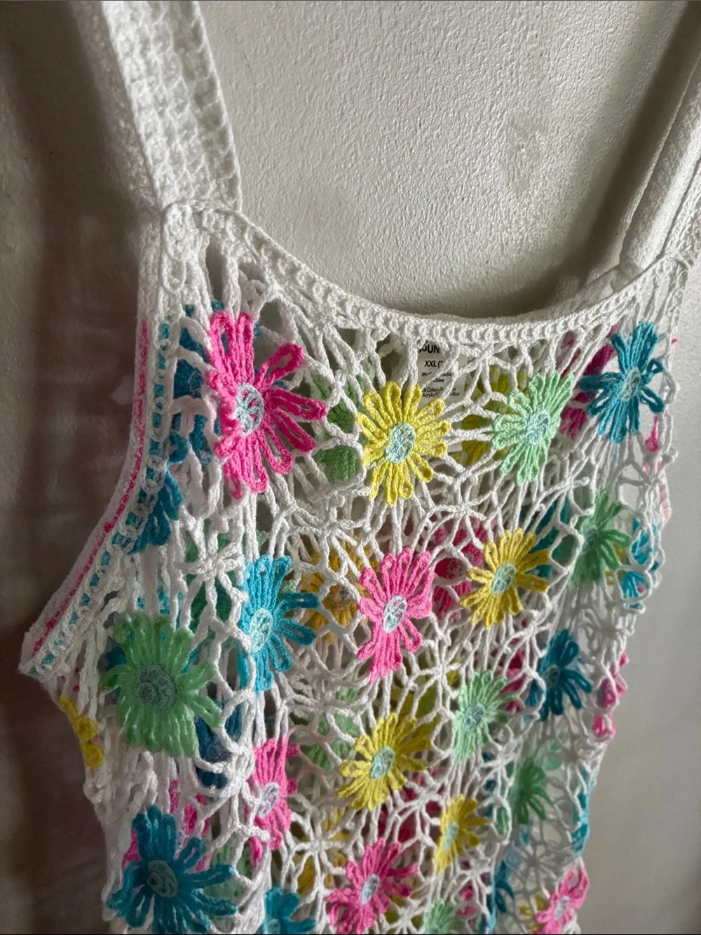 No Boundaries L/XL Crochet Daisy Floral Mini Dress Y2K Boho Festival Beach